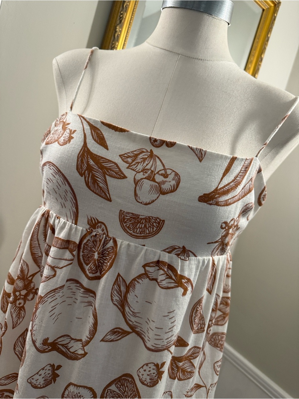 Amanda Uprichard Off White Sundress with Brown Fruit Print.  Large. EUC. - Picture 2 of 8
